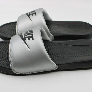 Nike NWT Men Sandals SZ 12 Siber & Black Slip n Cushion Sporty